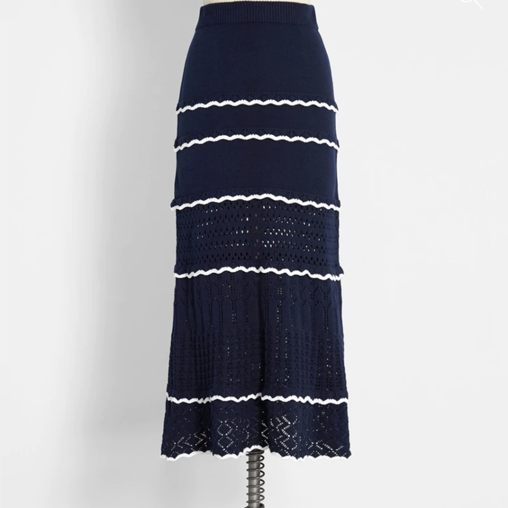 ModCloth Navy Blue 70s Inspired Knit Midi Skirt